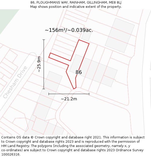 86, PLOUGHMANS WAY, RAINHAM, GILLINGHAM, ME8 8LJ: Plot and title map