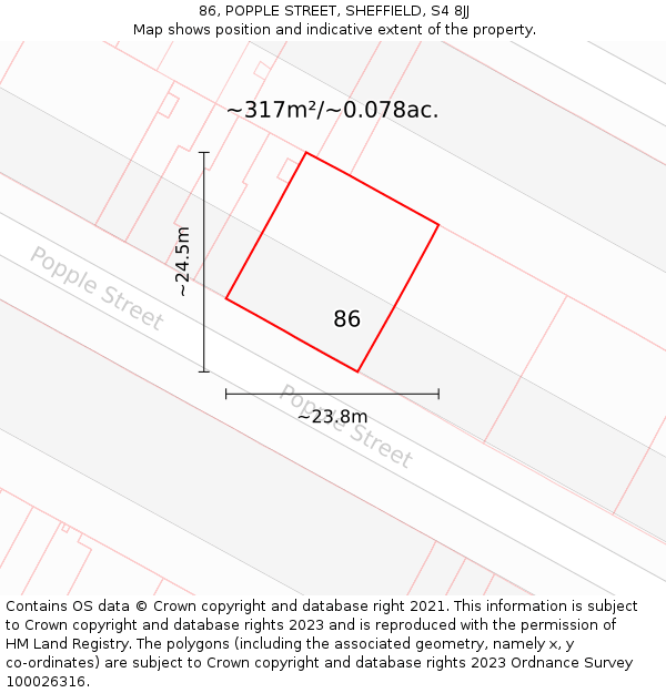 86, POPPLE STREET, SHEFFIELD, S4 8JJ: Plot and title map