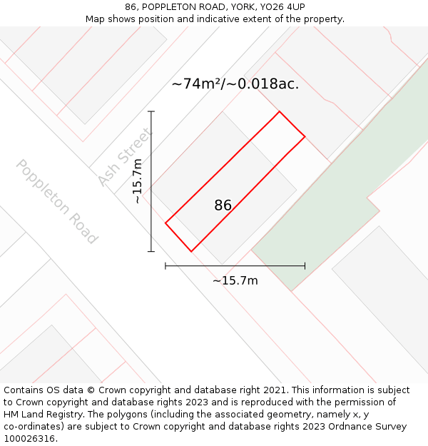 86, POPPLETON ROAD, YORK, YO26 4UP: Plot and title map