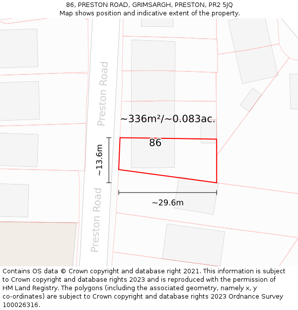86, PRESTON ROAD, GRIMSARGH, PRESTON, PR2 5JQ: Plot and title map