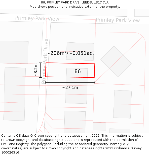 86, PRIMLEY PARK DRIVE, LEEDS, LS17 7LR: Plot and title map