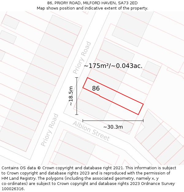 86, PRIORY ROAD, MILFORD HAVEN, SA73 2ED: Plot and title map