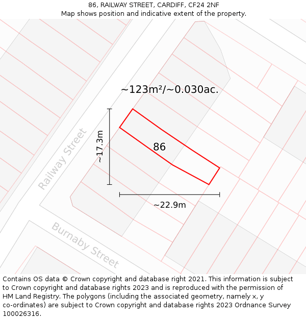 86, RAILWAY STREET, CARDIFF, CF24 2NF: Plot and title map