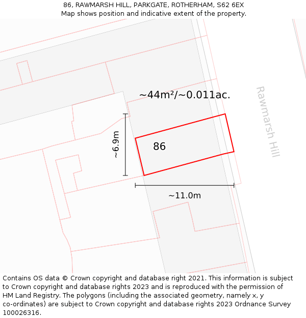 86, RAWMARSH HILL, PARKGATE, ROTHERHAM, S62 6EX: Plot and title map