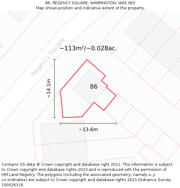86, REGENCY SQUARE, WARRINGTON, WA5 0EX: Plot and title map