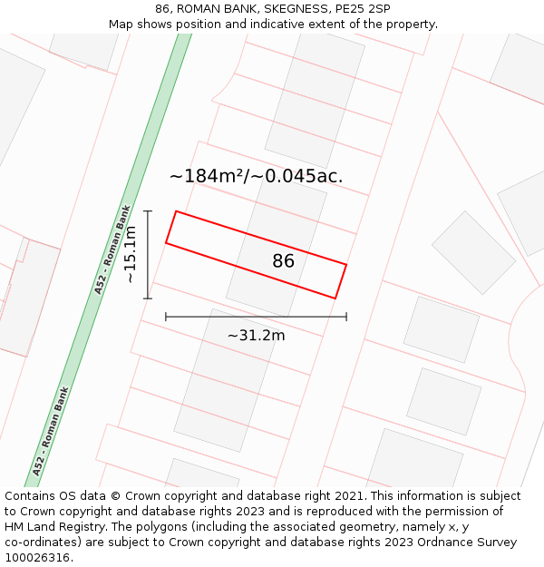 86, ROMAN BANK, SKEGNESS, PE25 2SP: Plot and title map