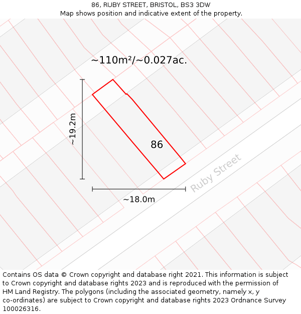 86, RUBY STREET, BRISTOL, BS3 3DW: Plot and title map