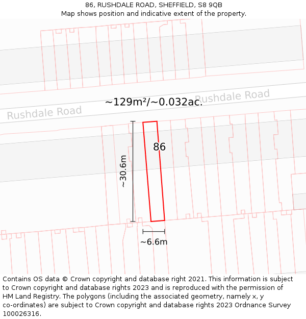 86, RUSHDALE ROAD, SHEFFIELD, S8 9QB: Plot and title map