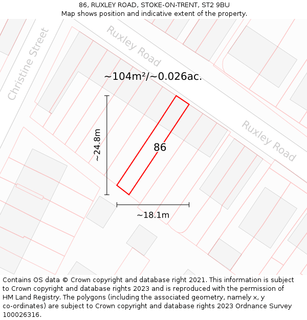 86, RUXLEY ROAD, STOKE-ON-TRENT, ST2 9BU: Plot and title map