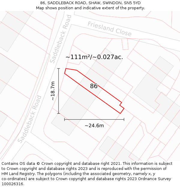 86, SADDLEBACK ROAD, SHAW, SWINDON, SN5 5YD: Plot and title map