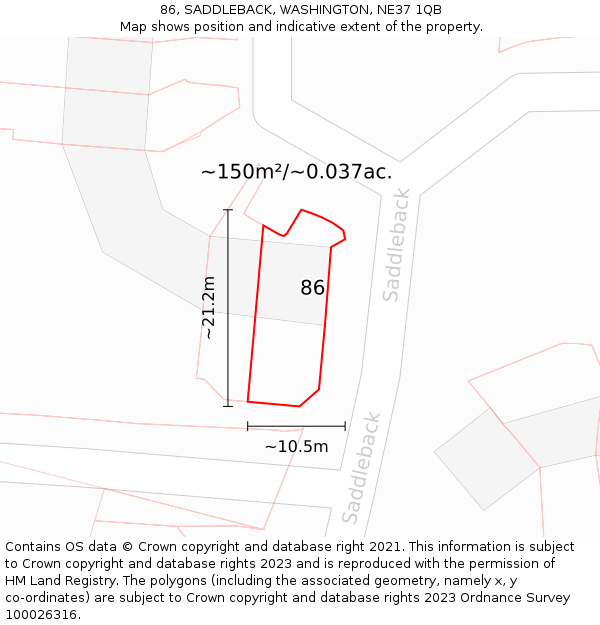 86, SADDLEBACK, WASHINGTON, NE37 1QB: Plot and title map