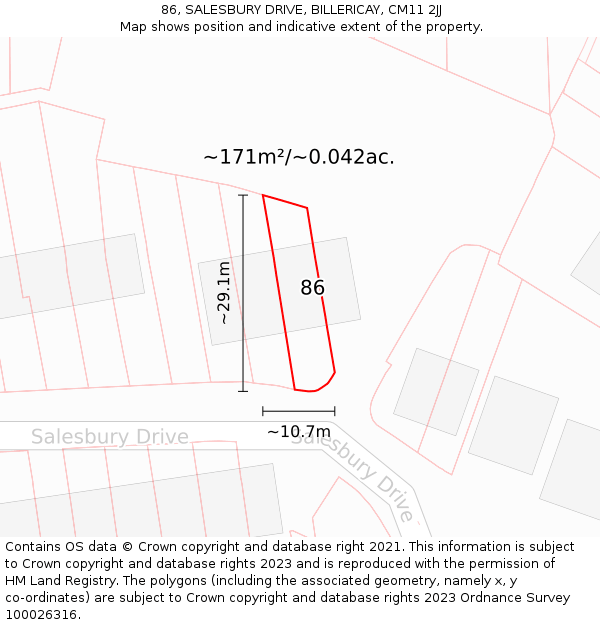 86, SALESBURY DRIVE, BILLERICAY, CM11 2JJ: Plot and title map