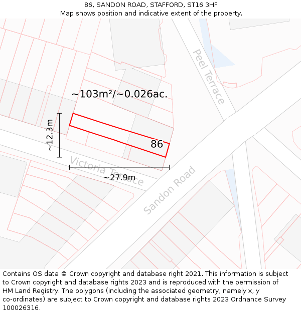 86, SANDON ROAD, STAFFORD, ST16 3HF: Plot and title map