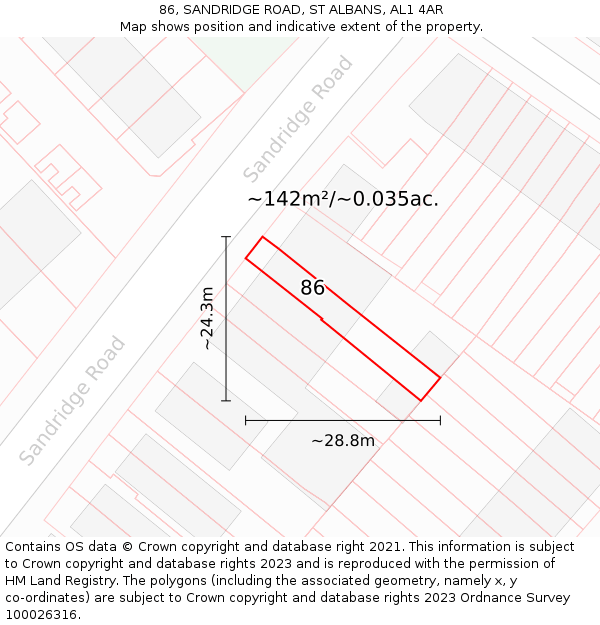 86, SANDRIDGE ROAD, ST ALBANS, AL1 4AR: Plot and title map