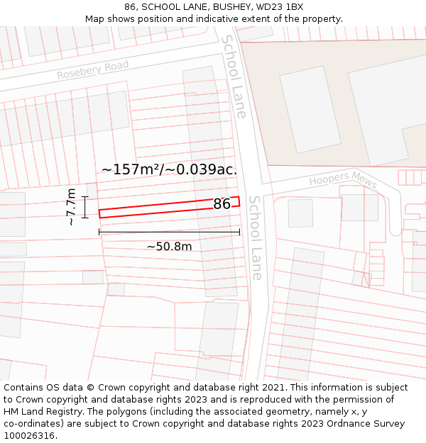 86, SCHOOL LANE, BUSHEY, WD23 1BX: Plot and title map