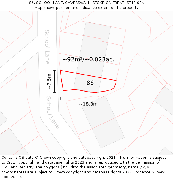 86, SCHOOL LANE, CAVERSWALL, STOKE-ON-TRENT, ST11 9EN: Plot and title map