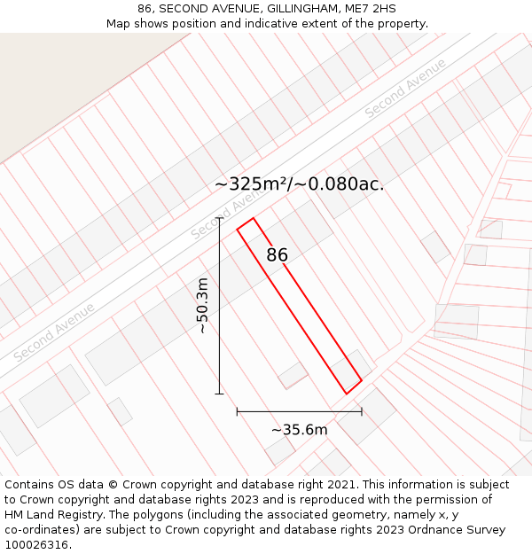 86, SECOND AVENUE, GILLINGHAM, ME7 2HS: Plot and title map