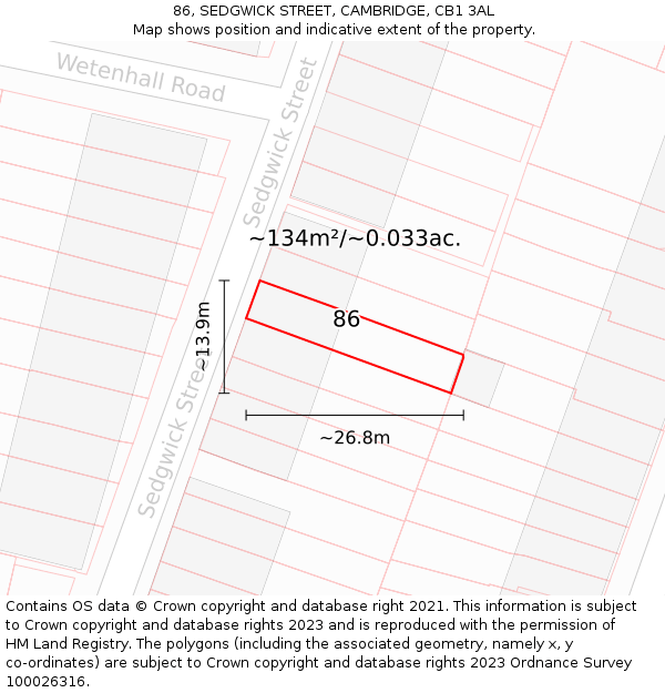 86, SEDGWICK STREET, CAMBRIDGE, CB1 3AL: Plot and title map