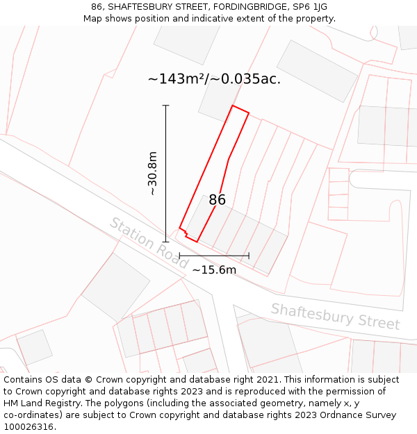 86, SHAFTESBURY STREET, FORDINGBRIDGE, SP6 1JG: Plot and title map