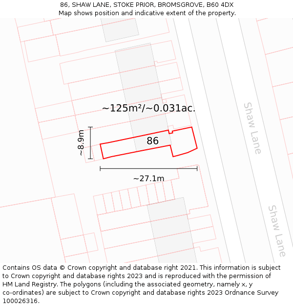 86, SHAW LANE, STOKE PRIOR, BROMSGROVE, B60 4DX: Plot and title map