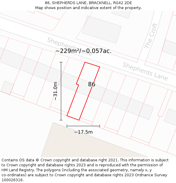 86, SHEPHERDS LANE, BRACKNELL, RG42 2DE: Plot and title map