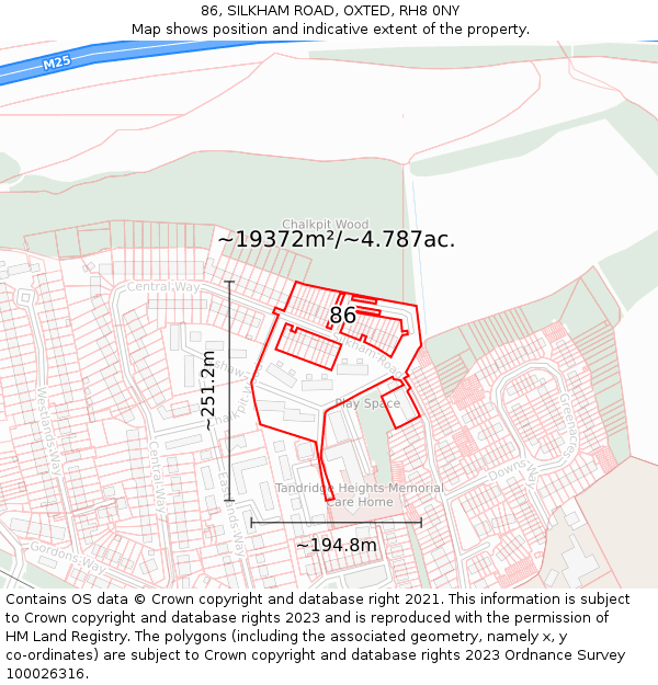 86, SILKHAM ROAD, OXTED, RH8 0NY: Plot and title map