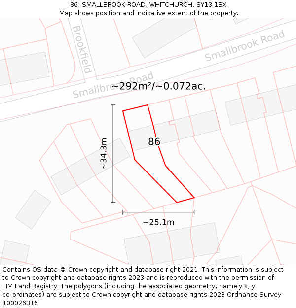 86, SMALLBROOK ROAD, WHITCHURCH, SY13 1BX: Plot and title map