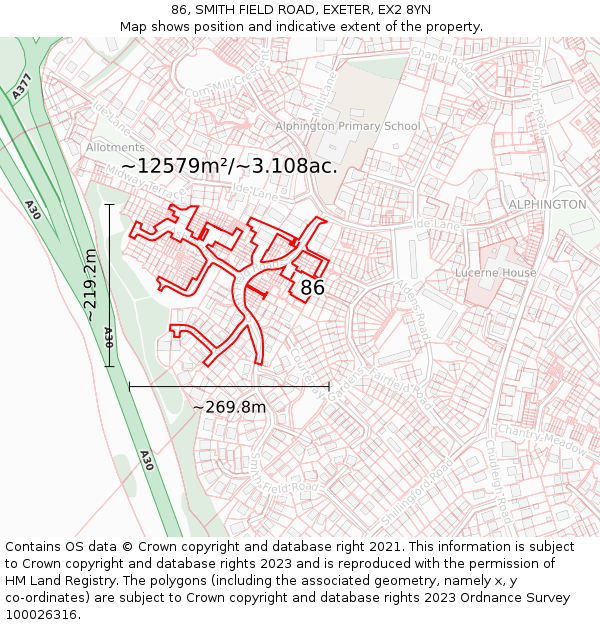 86, SMITH FIELD ROAD, EXETER, EX2 8YN: Plot and title map
