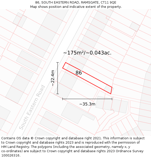86, SOUTH EASTERN ROAD, RAMSGATE, CT11 9QE: Plot and title map