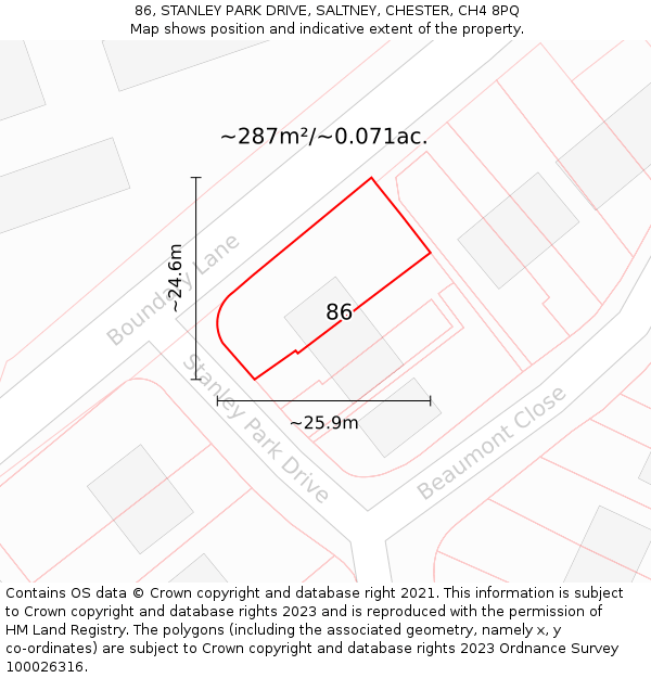 86, STANLEY PARK DRIVE, SALTNEY, CHESTER, CH4 8PQ: Plot and title map