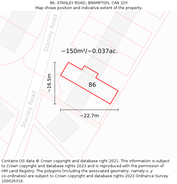 86, STANLEY ROAD, BRAMPTON, CA8 1DY: Plot and title map