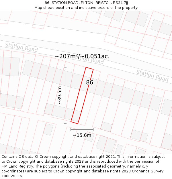 86, STATION ROAD, FILTON, BRISTOL, BS34 7JJ: Plot and title map