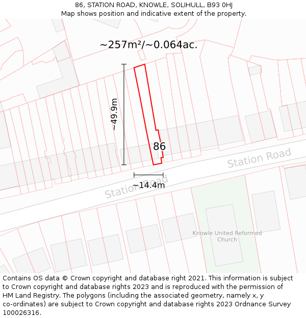 86, STATION ROAD, KNOWLE, SOLIHULL, B93 0HJ: Plot and title map