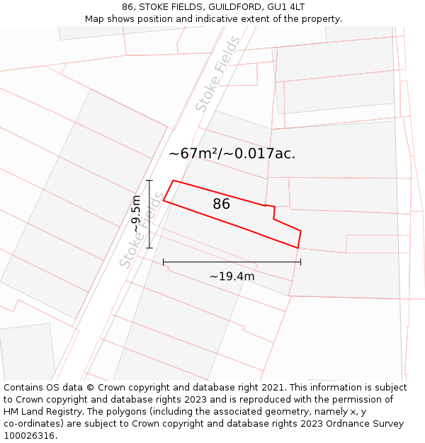 86, STOKE FIELDS, GUILDFORD, GU1 4LT: Plot and title map