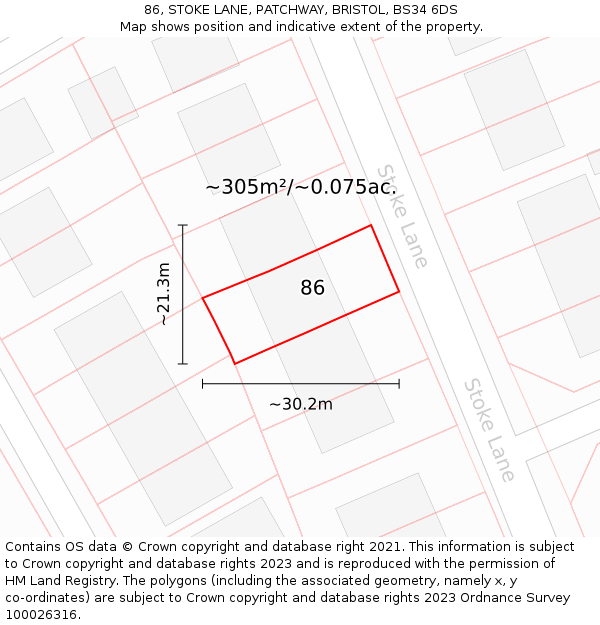 86, STOKE LANE, PATCHWAY, BRISTOL, BS34 6DS: Plot and title map