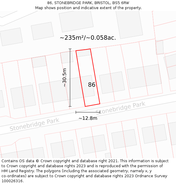 86, STONEBRIDGE PARK, BRISTOL, BS5 6RW: Plot and title map