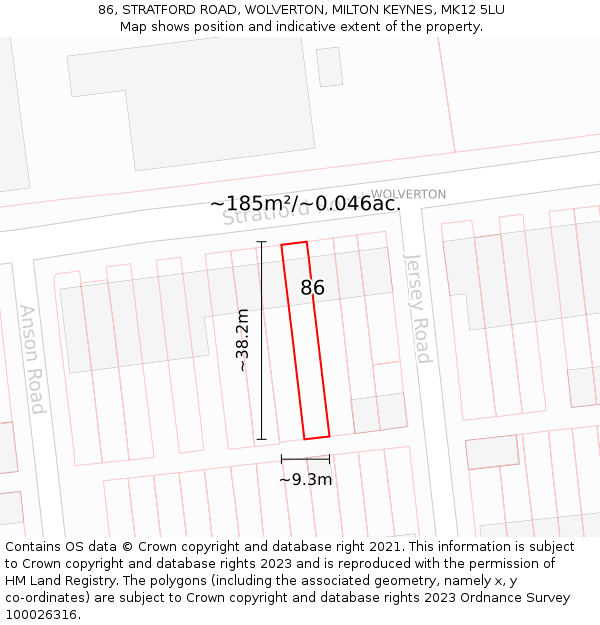 86, STRATFORD ROAD, WOLVERTON, MILTON KEYNES, MK12 5LU: Plot and title map