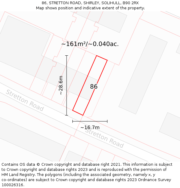 86, STRETTON ROAD, SHIRLEY, SOLIHULL, B90 2RX: Plot and title map