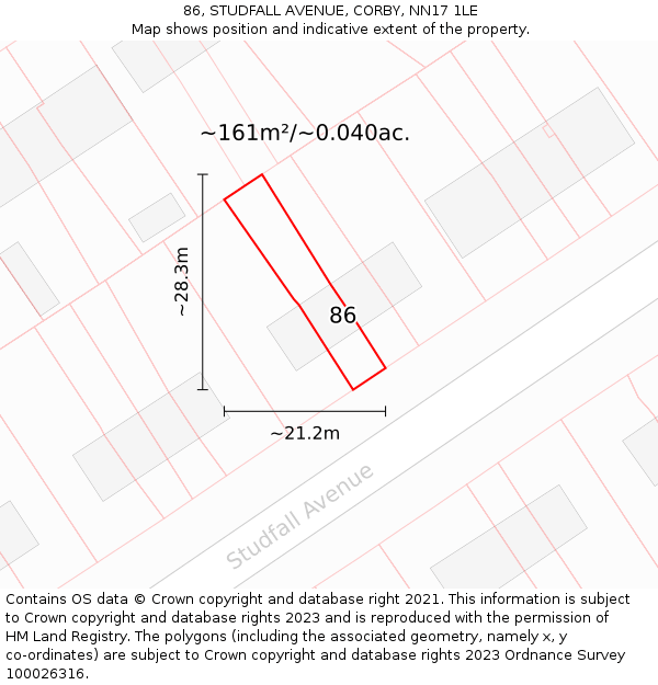 86, STUDFALL AVENUE, CORBY, NN17 1LE: Plot and title map