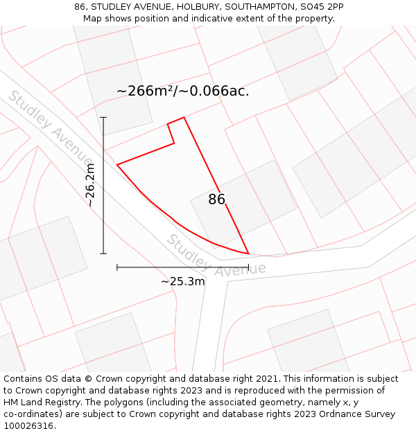 86, STUDLEY AVENUE, HOLBURY, SOUTHAMPTON, SO45 2PP: Plot and title map