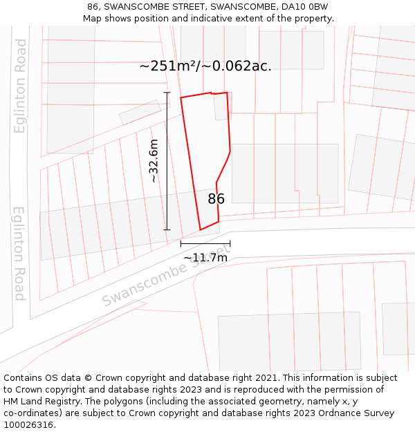 86, SWANSCOMBE STREET, SWANSCOMBE, DA10 0BW: Plot and title map