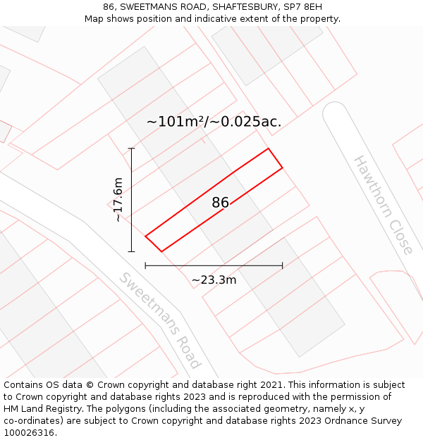 86, SWEETMANS ROAD, SHAFTESBURY, SP7 8EH: Plot and title map