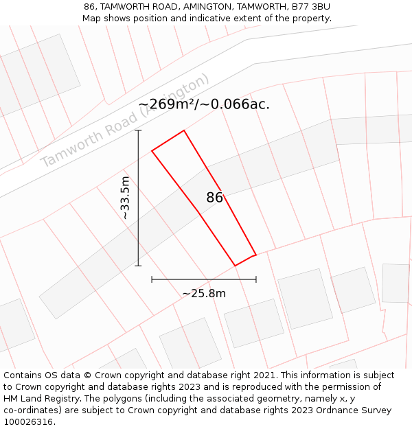 86, TAMWORTH ROAD, AMINGTON, TAMWORTH, B77 3BU: Plot and title map