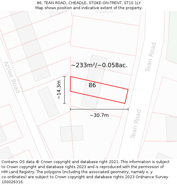 86, TEAN ROAD, CHEADLE, STOKE-ON-TRENT, ST10 1LY: Plot and title map