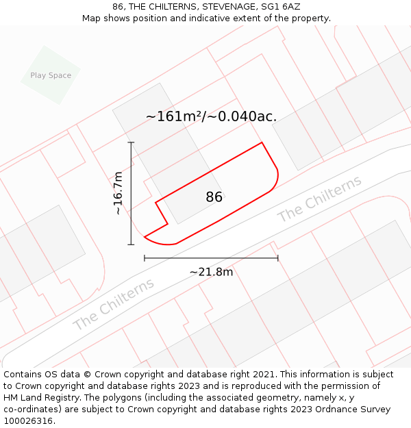 86, THE CHILTERNS, STEVENAGE, SG1 6AZ: Plot and title map