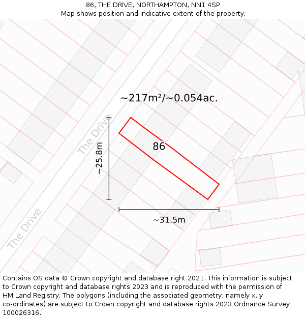86, THE DRIVE, NORTHAMPTON, NN1 4SP: Plot and title map