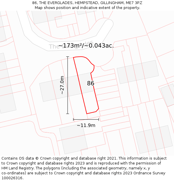 86, THE EVERGLADES, HEMPSTEAD, GILLINGHAM, ME7 3PZ: Plot and title map
