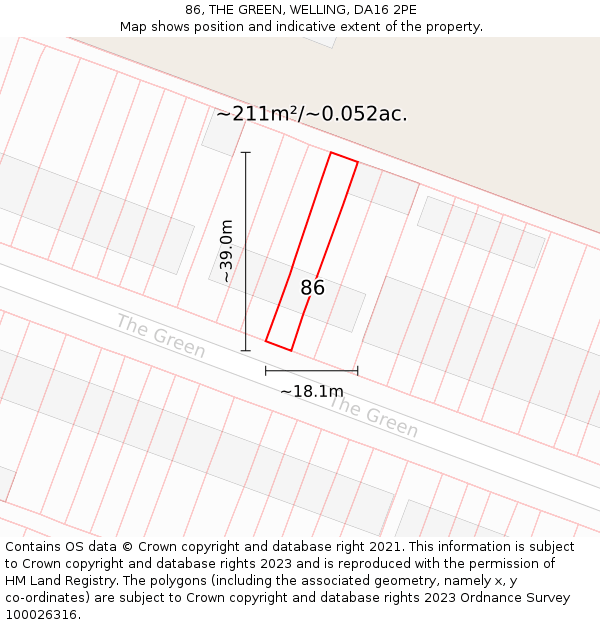 86, THE GREEN, WELLING, DA16 2PE: Plot and title map