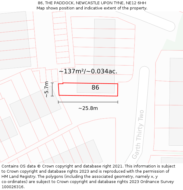86, THE PADDOCK, NEWCASTLE UPON TYNE, NE12 6HH: Plot and title map