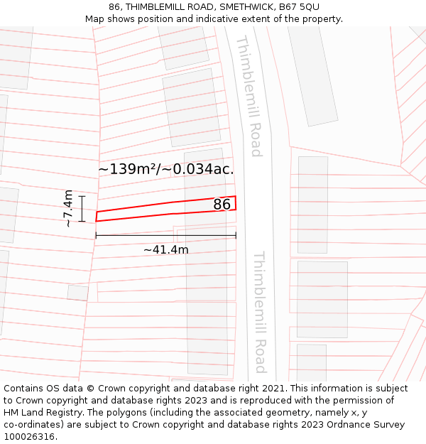 86, THIMBLEMILL ROAD, SMETHWICK, B67 5QU: Plot and title map
